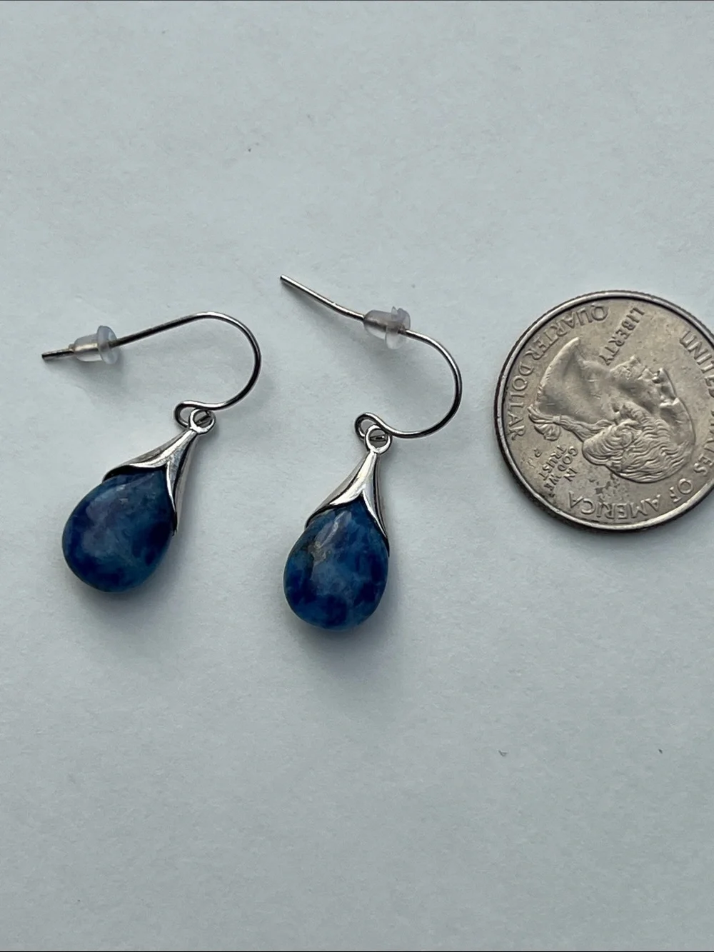 Blue Teardrop Stone Drop Earrings—925 Sterling Silver and Lapis